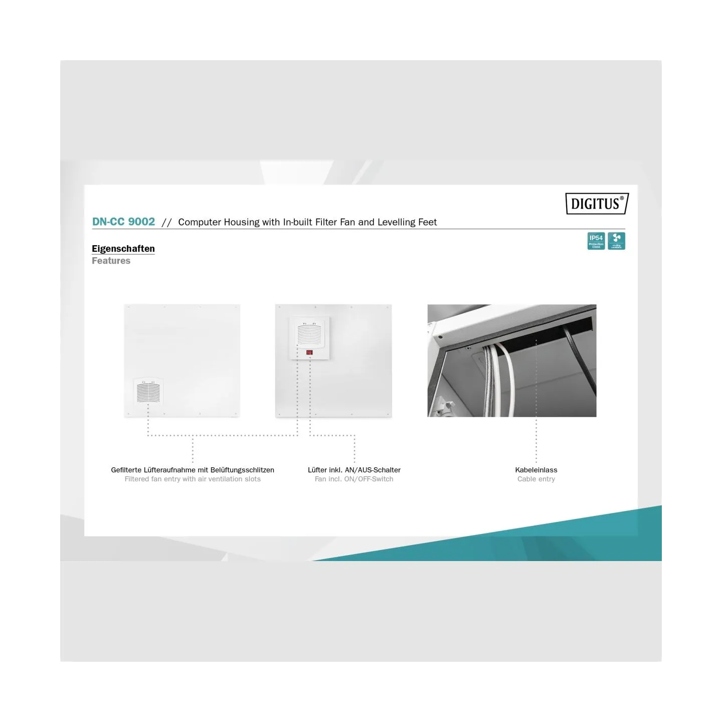 Digitus Computer housing with in-built filter fan and levelling feet | DN-CC 9002 | IP54 | Light grey