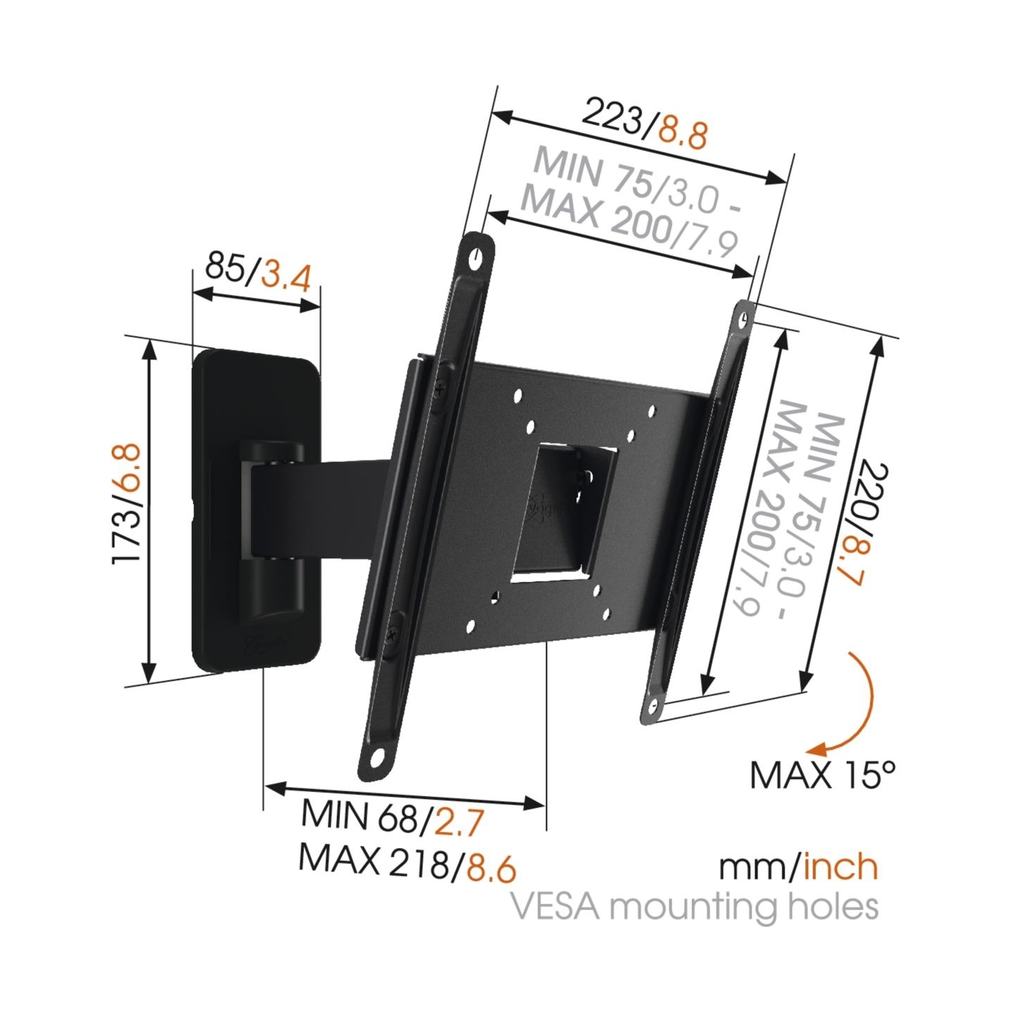 Vogels | Wall mount | MA2030-A1 | Full motion | 19-40 " | Maximum weight (capacity) 15 kg | Black