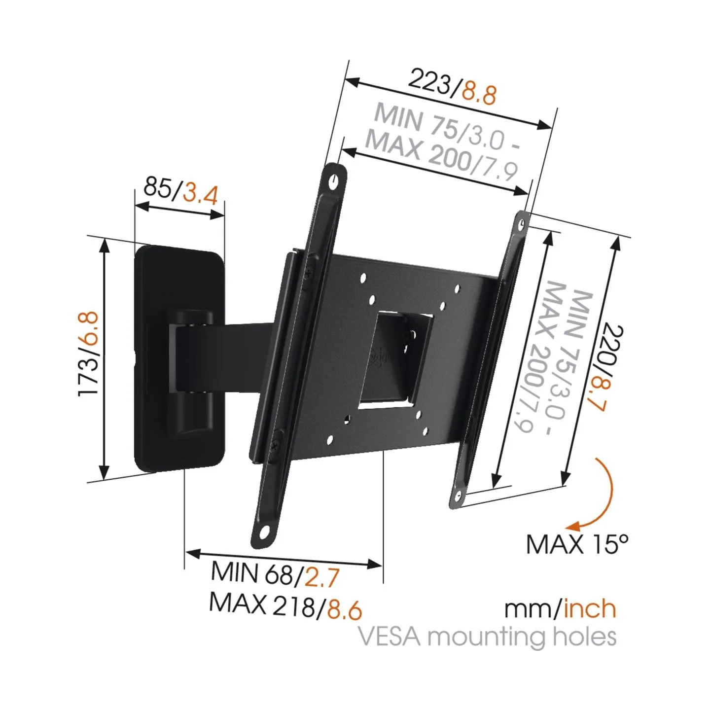 Vogels | Wall mount | MA2030-A1 | Full motion | 19-40 " | Maximum weight (capacity) 15 kg | Black