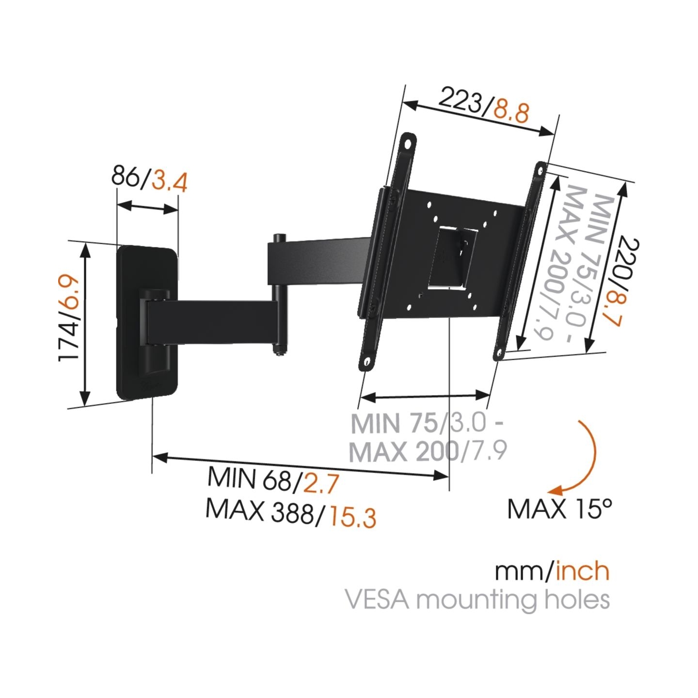 Vogels | Wall mount | MA2040-A1 | Full motion | 19-40 " | Maximum weight (capacity) 15 kg | Black
