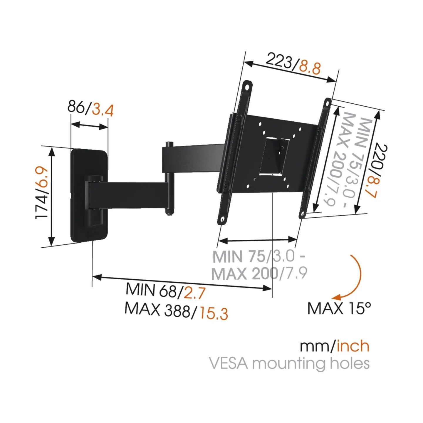 Vogels | Wall mount | MA2040-A1 | Full motion | 19-40 " | Maximum weight (capacity) 15 kg | Black