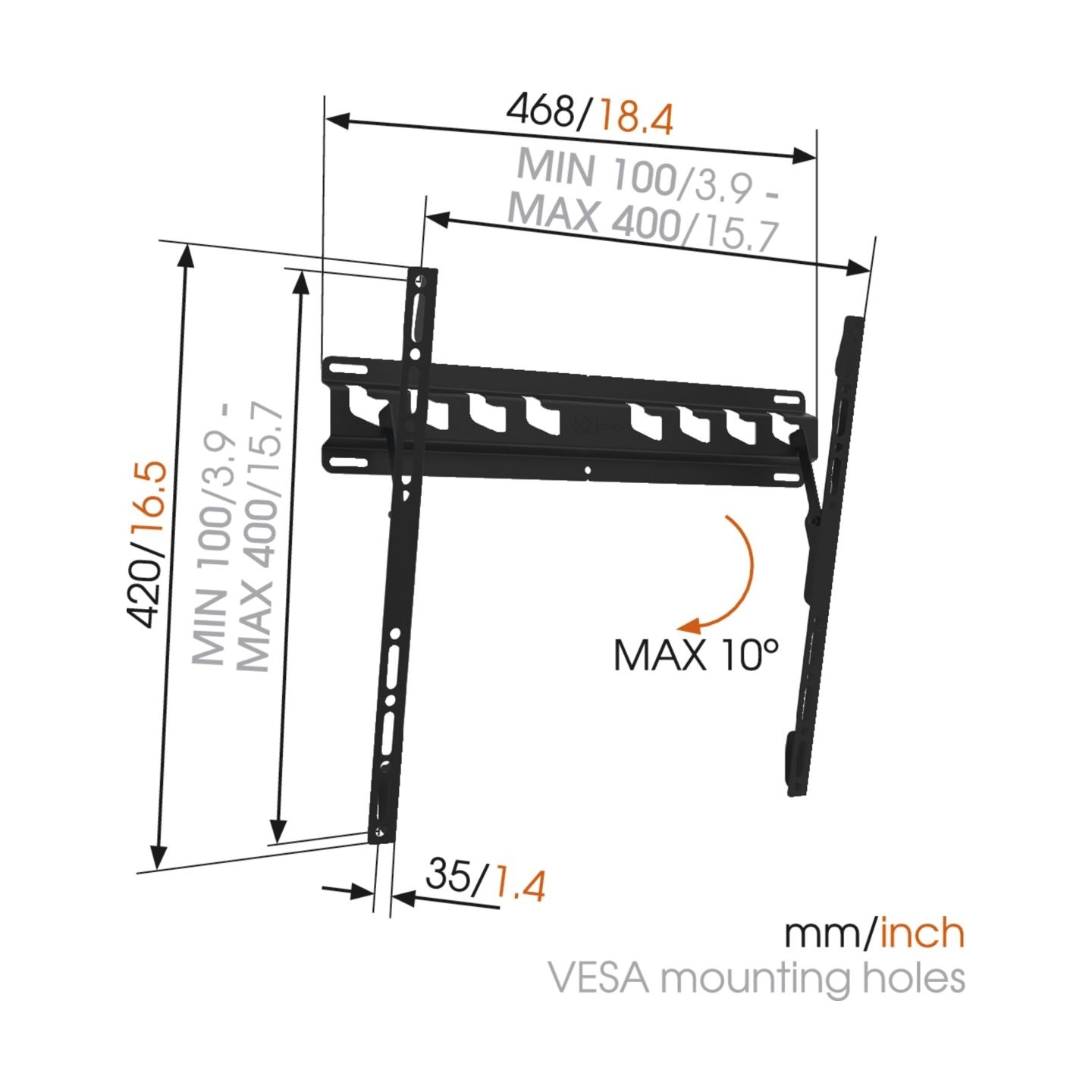 Vogels | Wall mount | MA3010-A1 | Tilt | 32-55 " | Maximum weight (capacity) 40 kg | Black