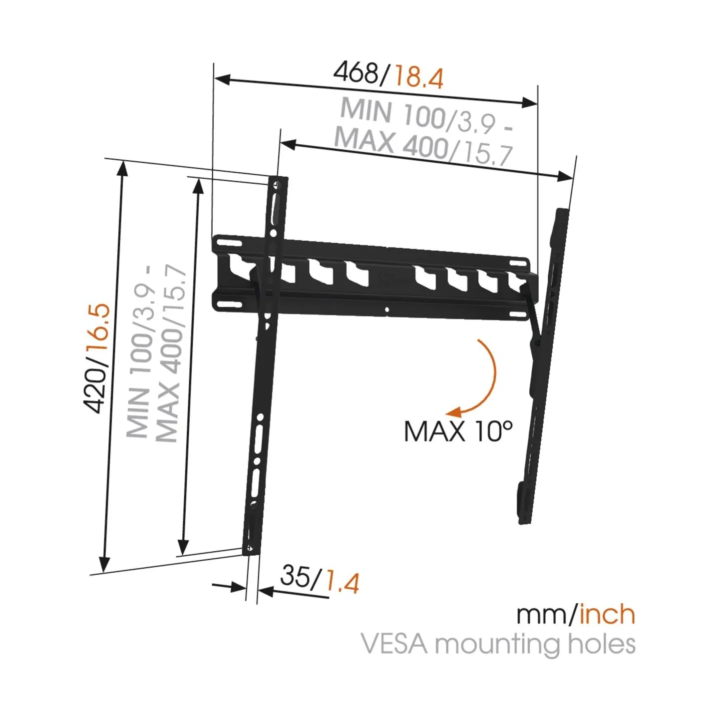 Vogels | Wall mount | MA3010-A1 | Tilt | 32-55 " | Maximum weight (capacity) 40 kg | Black