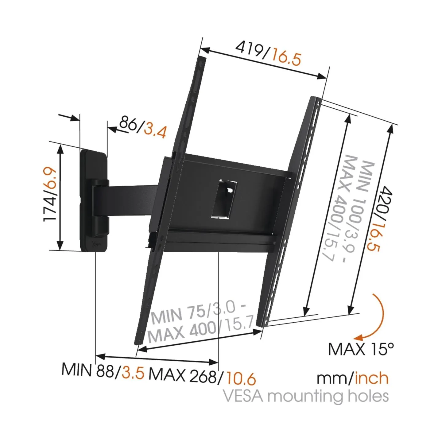 Vogels | Wall mount | MA3030-A1 | Full motion | 32-65 " | Maximum weight (capacity) 25 kg | Black