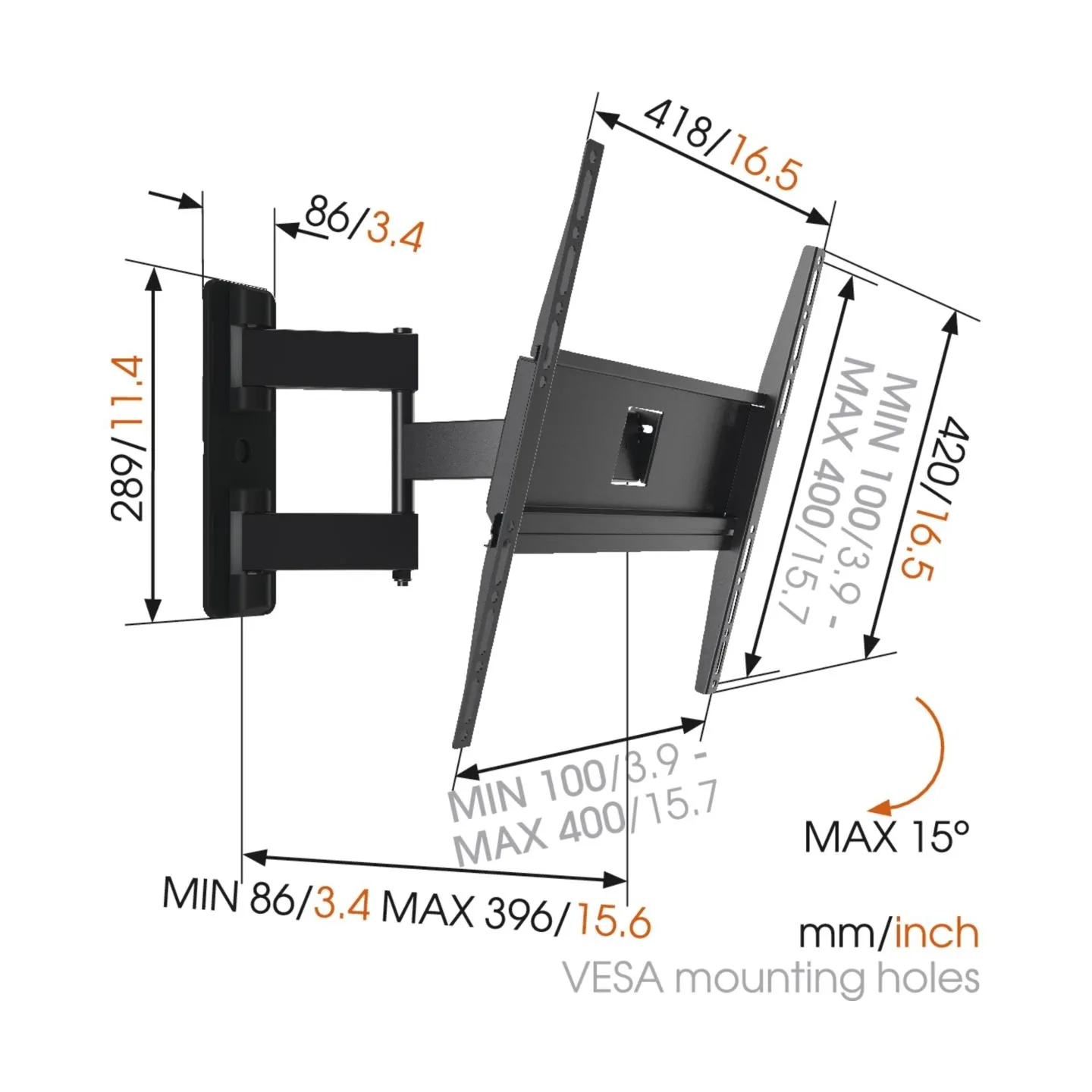 Vogels | Wall mount | MA3040-A1 | Full Motion | 32-65 " | Maximum weight (capacity) 25 kg | Black