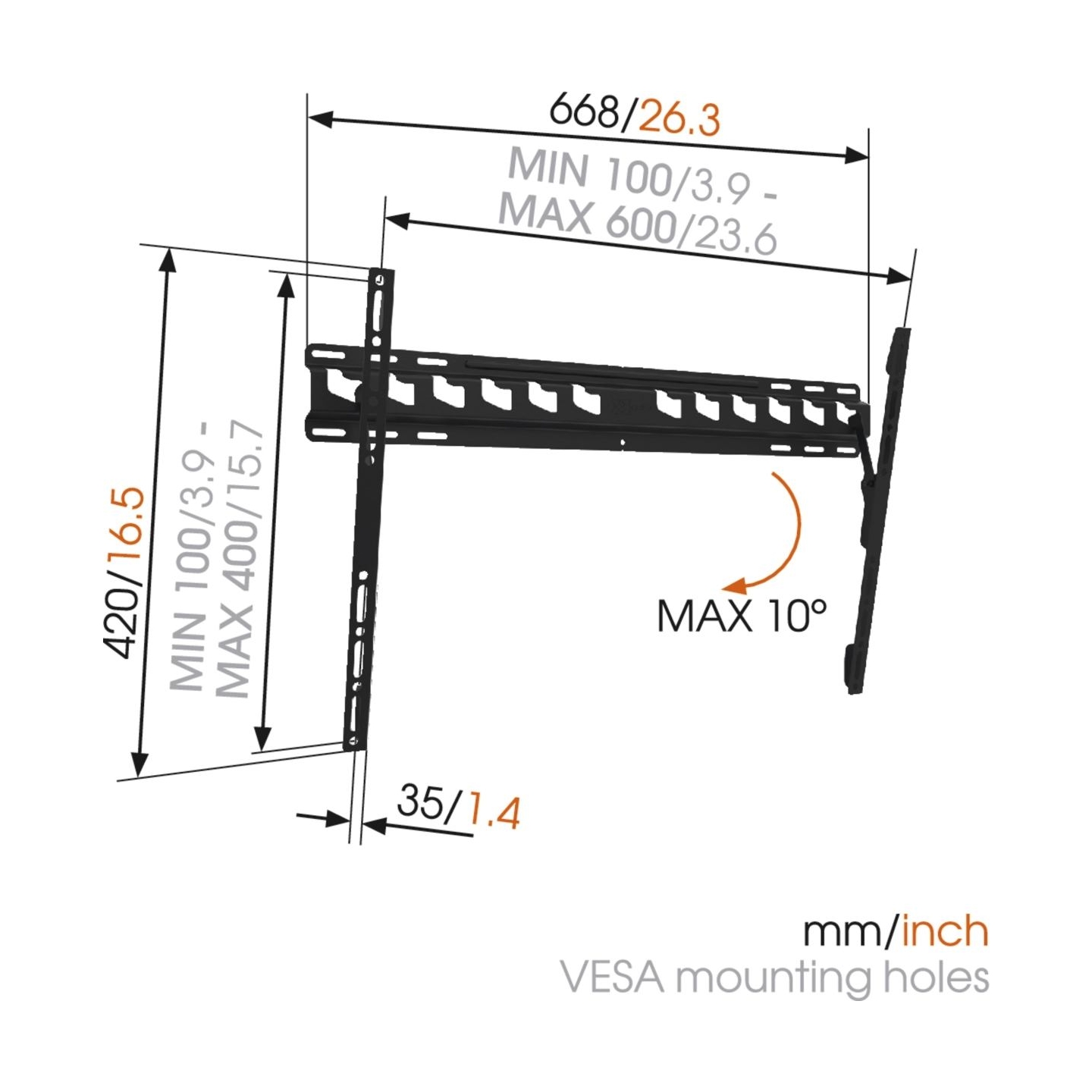 Vogels | Wall mount | MA4010-A1 | Tilt | 40-65 " | Maximum weight (capacity) 60 kg | Black