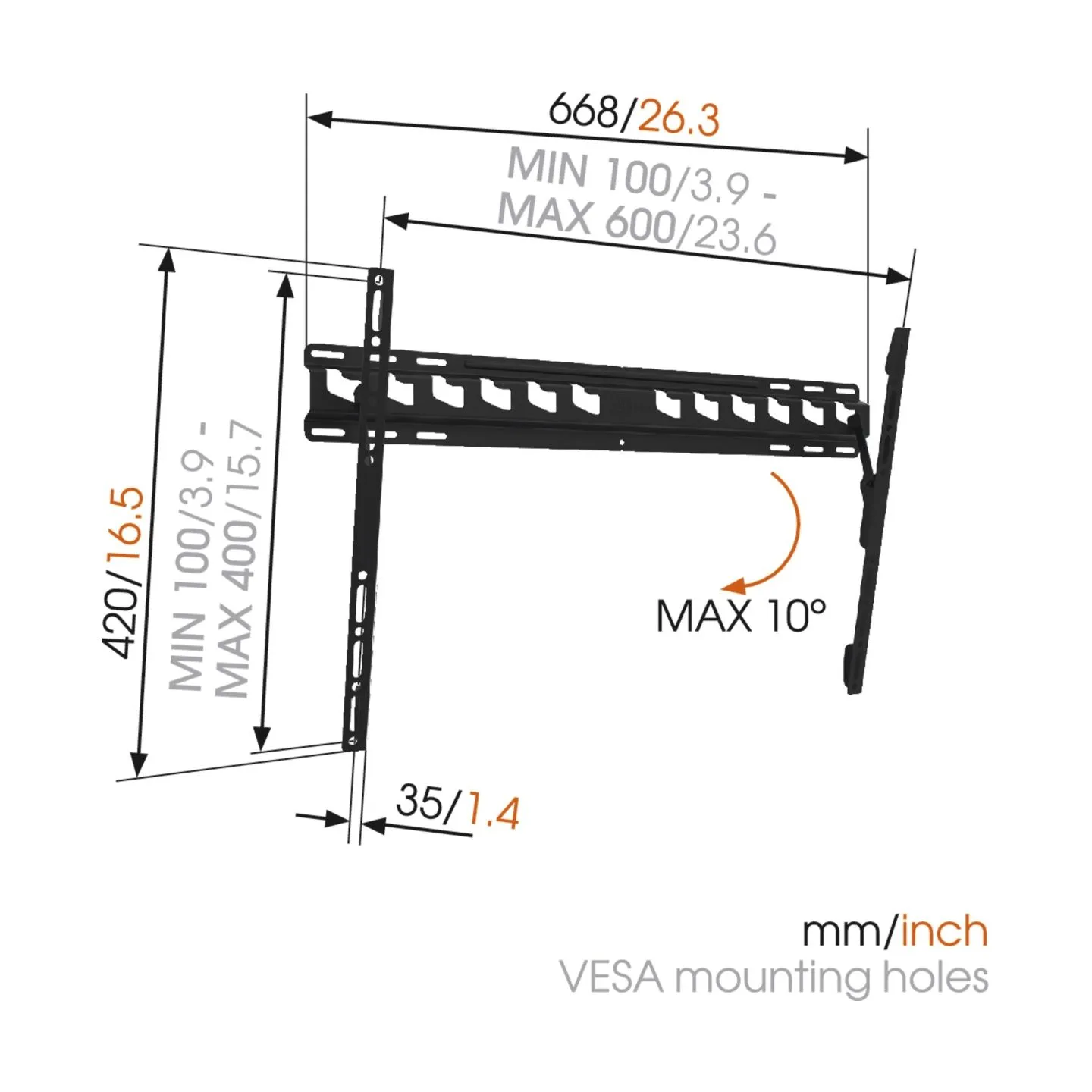 Vogels | Wall mount | MA4010-A1 | Tilt | 40-65 " | Maximum weight (capacity) 60 kg | Black