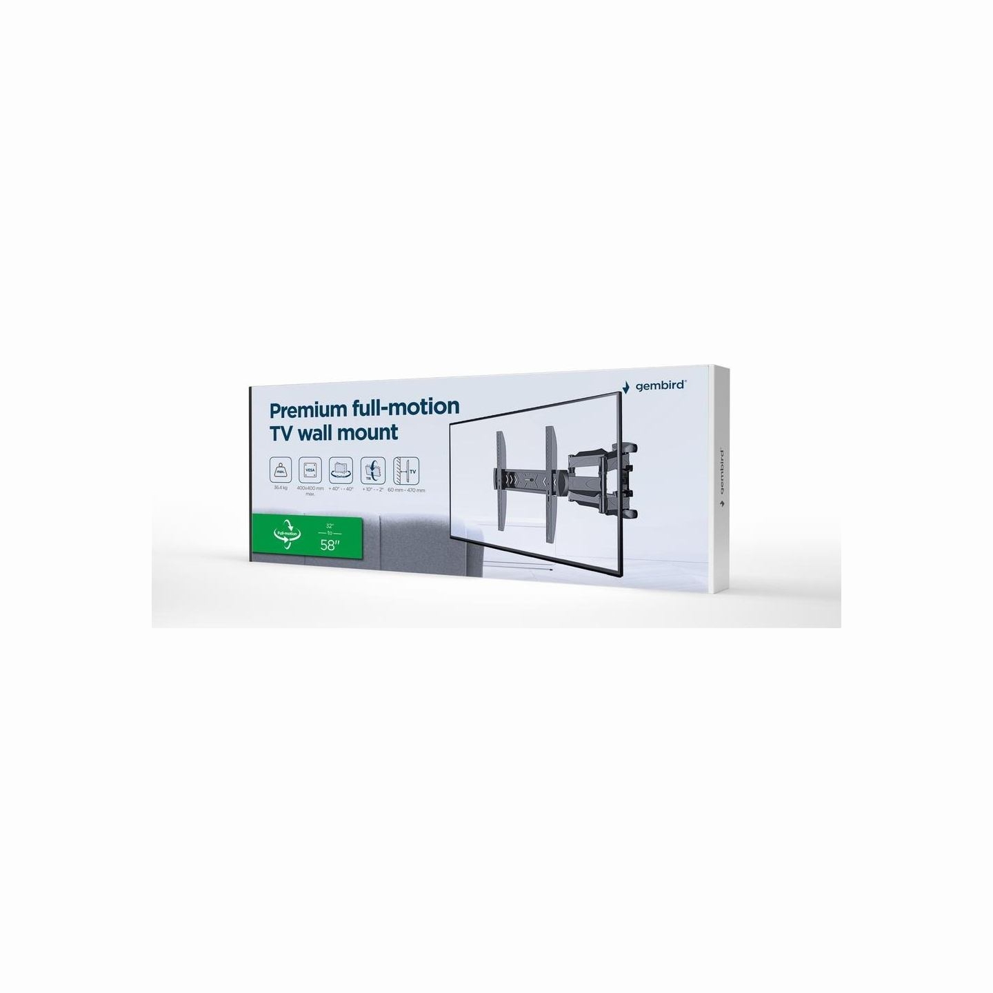 Gembird | Wall mount | WM-58ST-01 | Tilt, swivel, rotate | 32-58 " | Maximum weight (capacity) 36.4 kg | Black