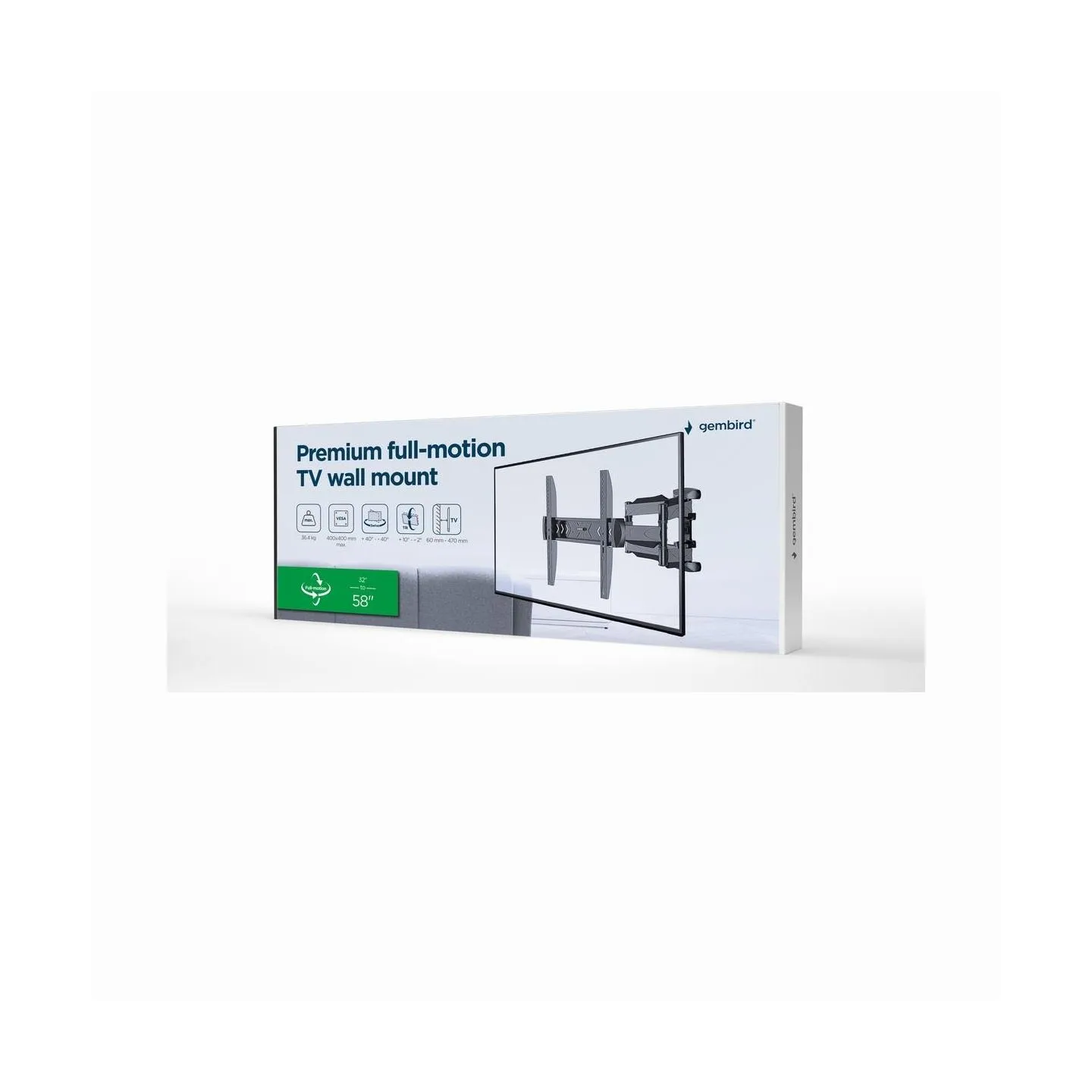 Gembird | Wall mount | WM-58ST-01 | Tilt, swivel, rotate | 32-58 " | Maximum weight (capacity) 36.4 kg | Black