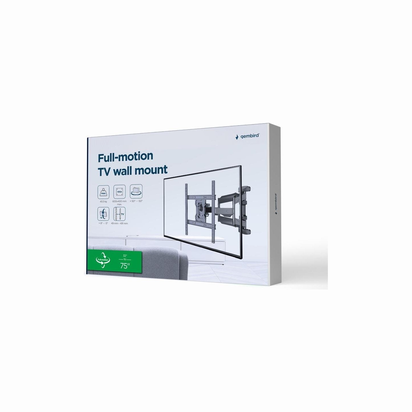 Gembird | Wall mount | WM-75ST-01 | Tilt, swivel, rotate | 32-75 " | Maximum weight (capacity) 45.5 kg | Black