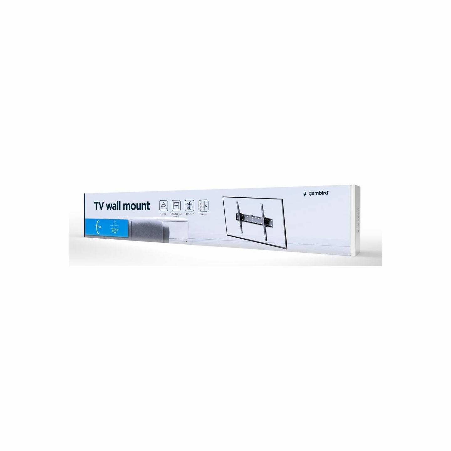 Gembird | Wall mount | Tilt | 37-70 " | Maximum weight (capacity) 40 kg | Black