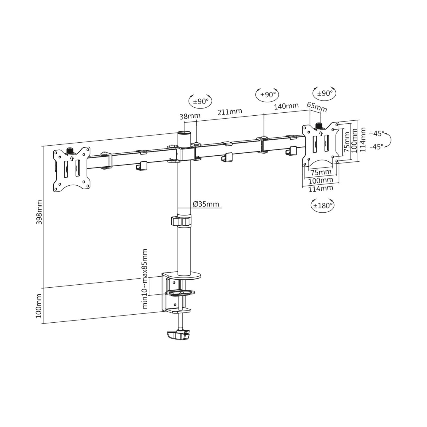 Digitus | Desk Mount | Swivel, Height adjustment | 15-32 " | Maximum weight (capacity) 8 kg | Black