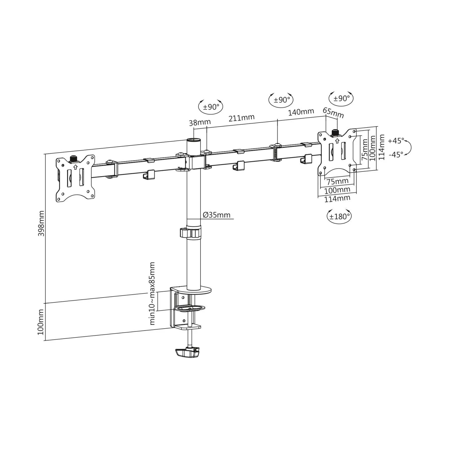 Digitus | Desk Mount | Swivel, Height adjustment | 15-32 " | Maximum weight (capacity) 8 kg | Black