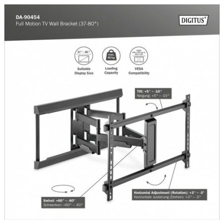 Digitus | Wall mount | 37-80 " | Maximum weight (capacity) 60 kg | Black