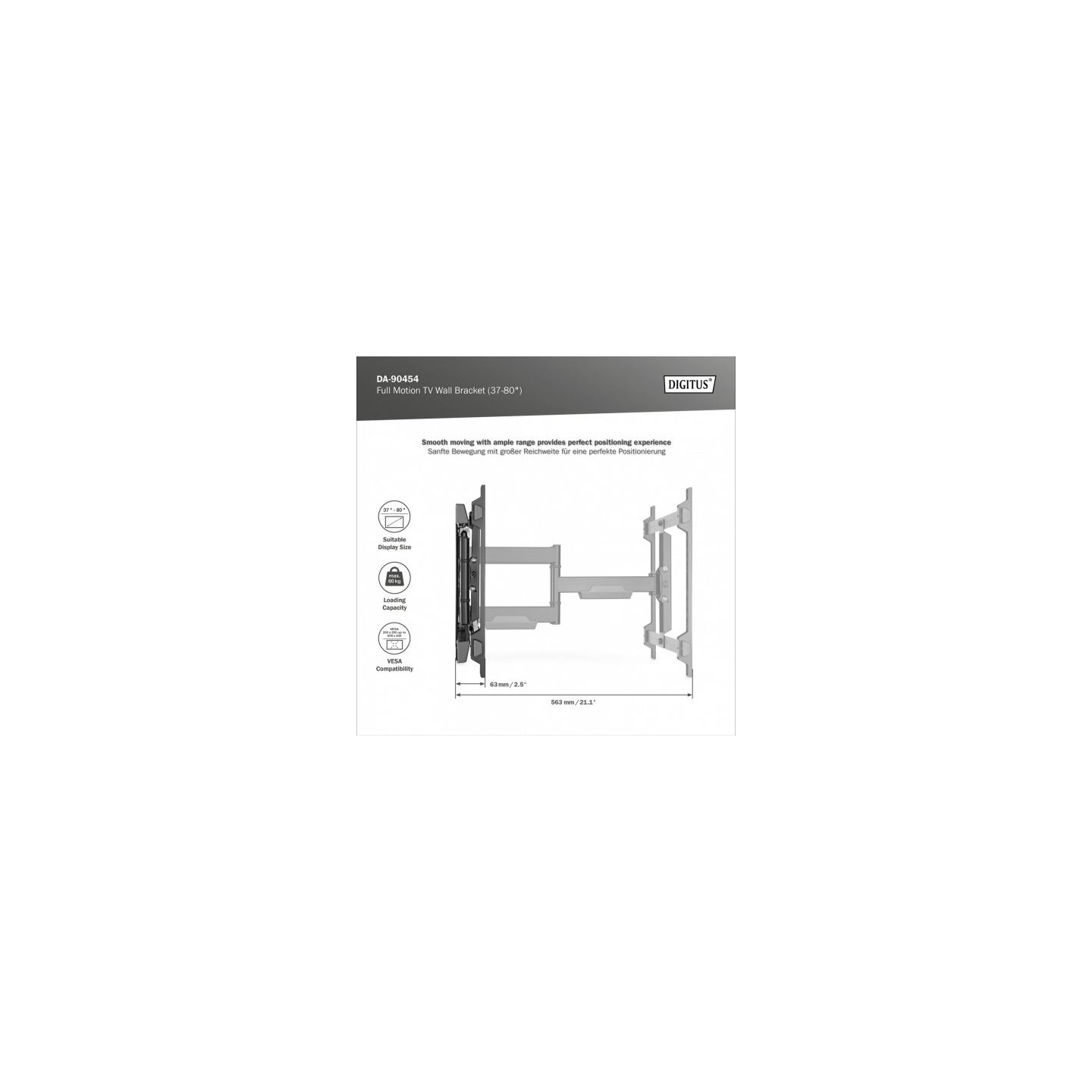 Digitus | Wall mount | 37-80 " | Maximum weight (capacity) 60 kg | Black