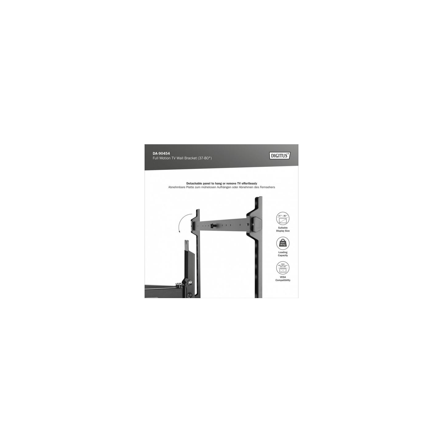 Digitus | Wall mount | 37-80 " | Maximum weight (capacity) 60 kg | Black