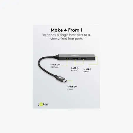 Goobay Slim 4-Port USB Hub, USB-C to USB-C/USB-A, 5 Gbit/s | 74459