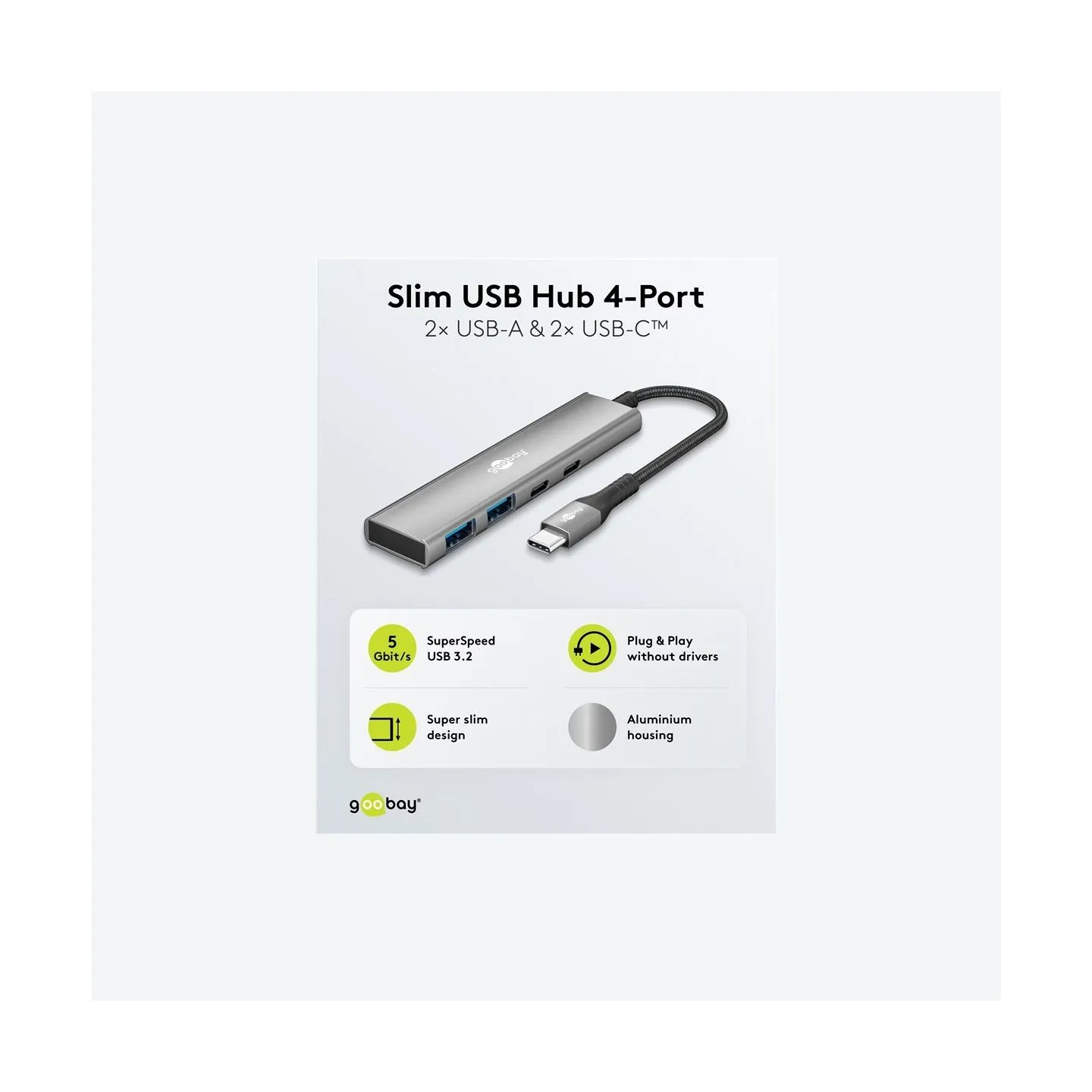 Goobay Slim 4-Port USB Hub, USB-C to USB-C/USB-A, 5 Gbit/s | 76563