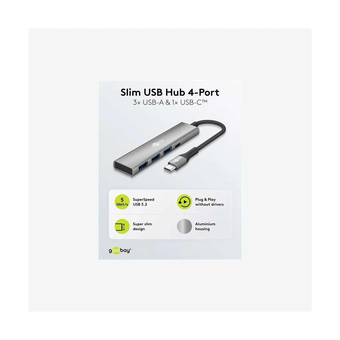 Goobay Slim 4-Port USB Hub, USB-C to USB-C/USB-A, 5 Gbit/s | 76562