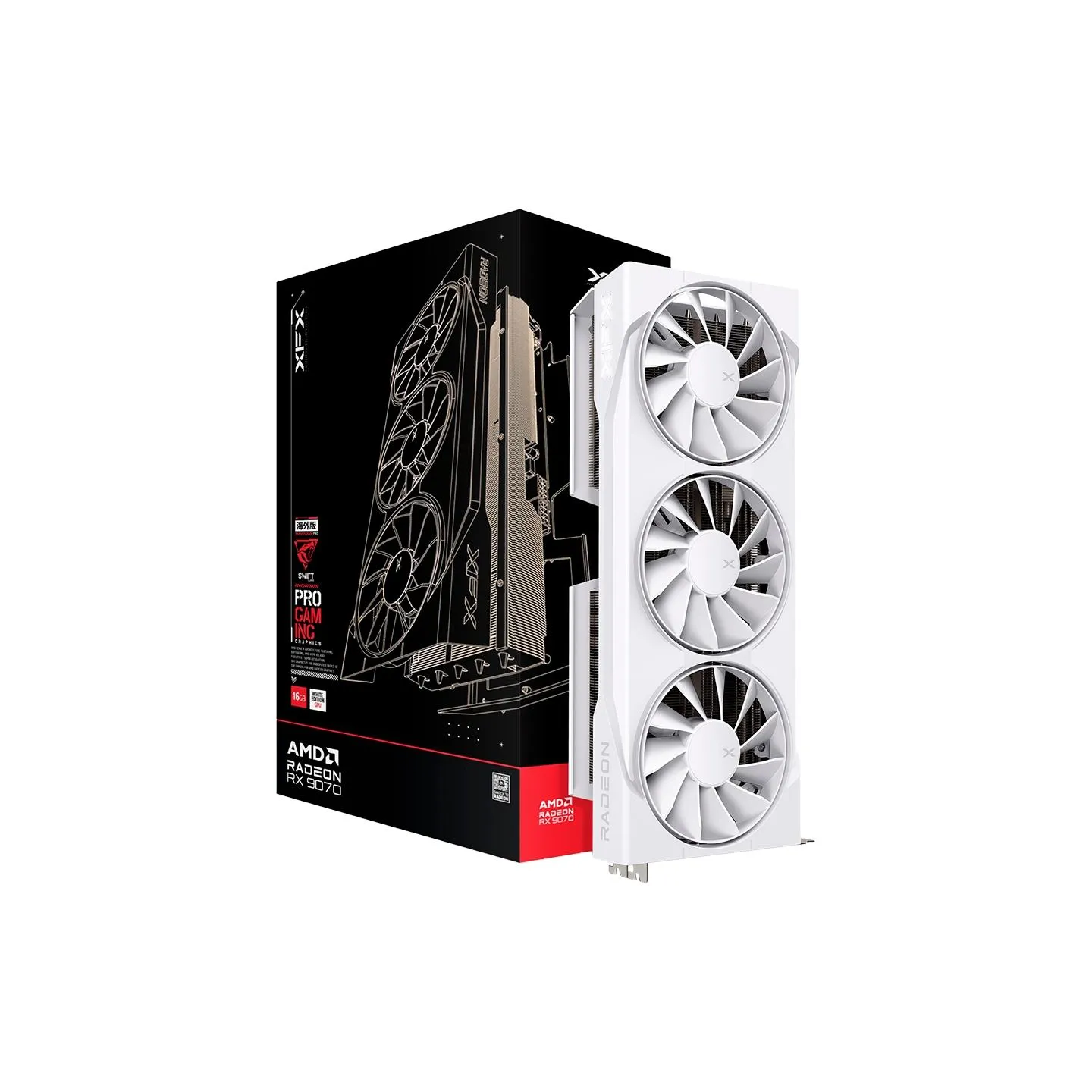 XFX Swift AMD Radeon RX 9070 OC White Triple Fan Gaming Edition with 16GB GDDR6 HDMI 3xDP, AMD RDNA 4