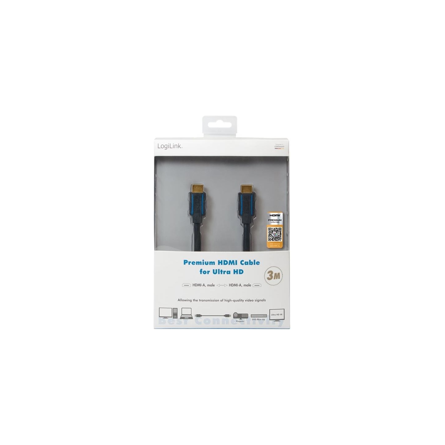 Logilink | Premium HDMI Cable for Ultra HD | CHB005 | HDMI male (type A) | HDMI male (type A) | HDMI to HDMI | 3 m