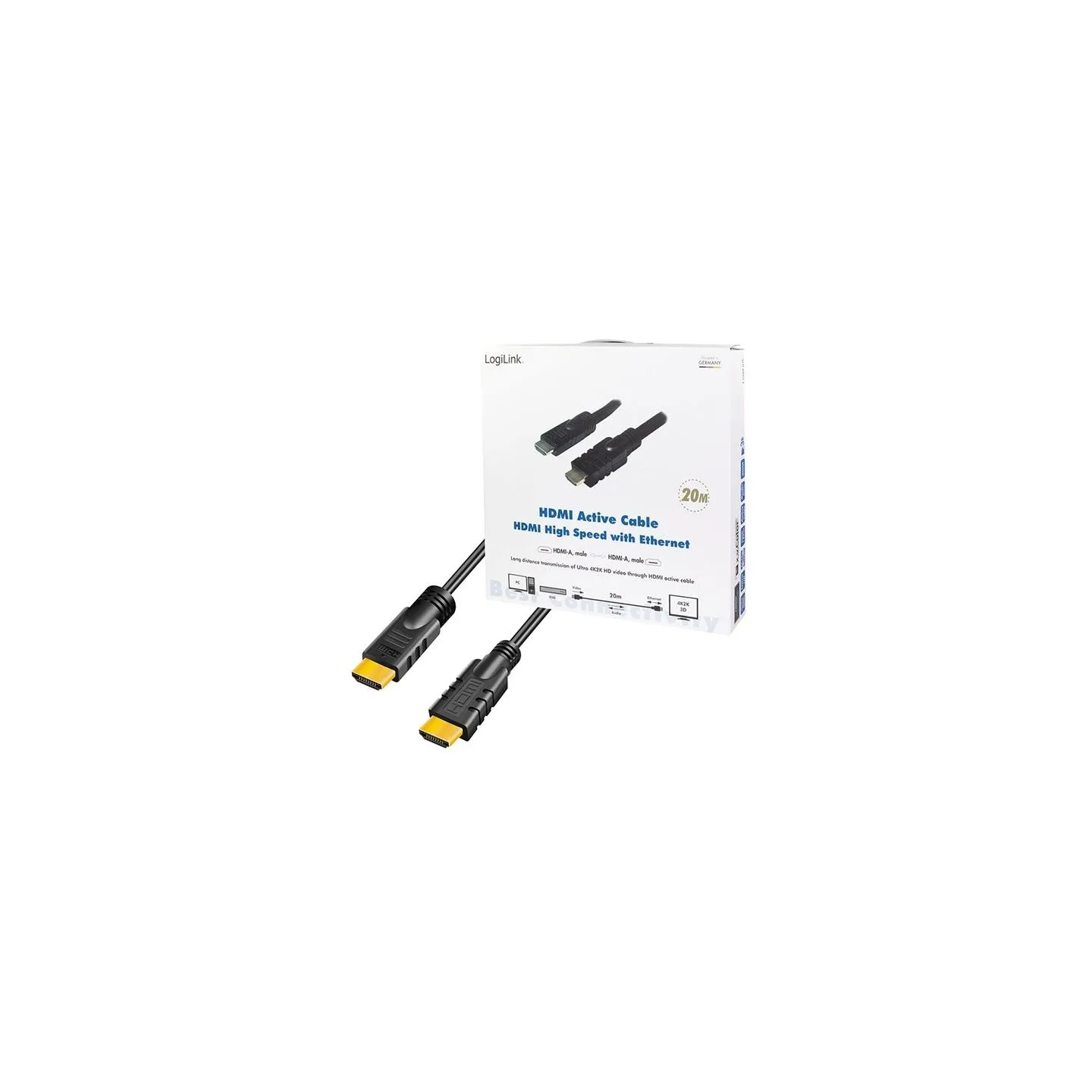 Logilink , CHA0020, 20m, Active, HDMI cable, type A male, - HDMI type A male, black. | Logilink | HDMI to HDMI | 20 m