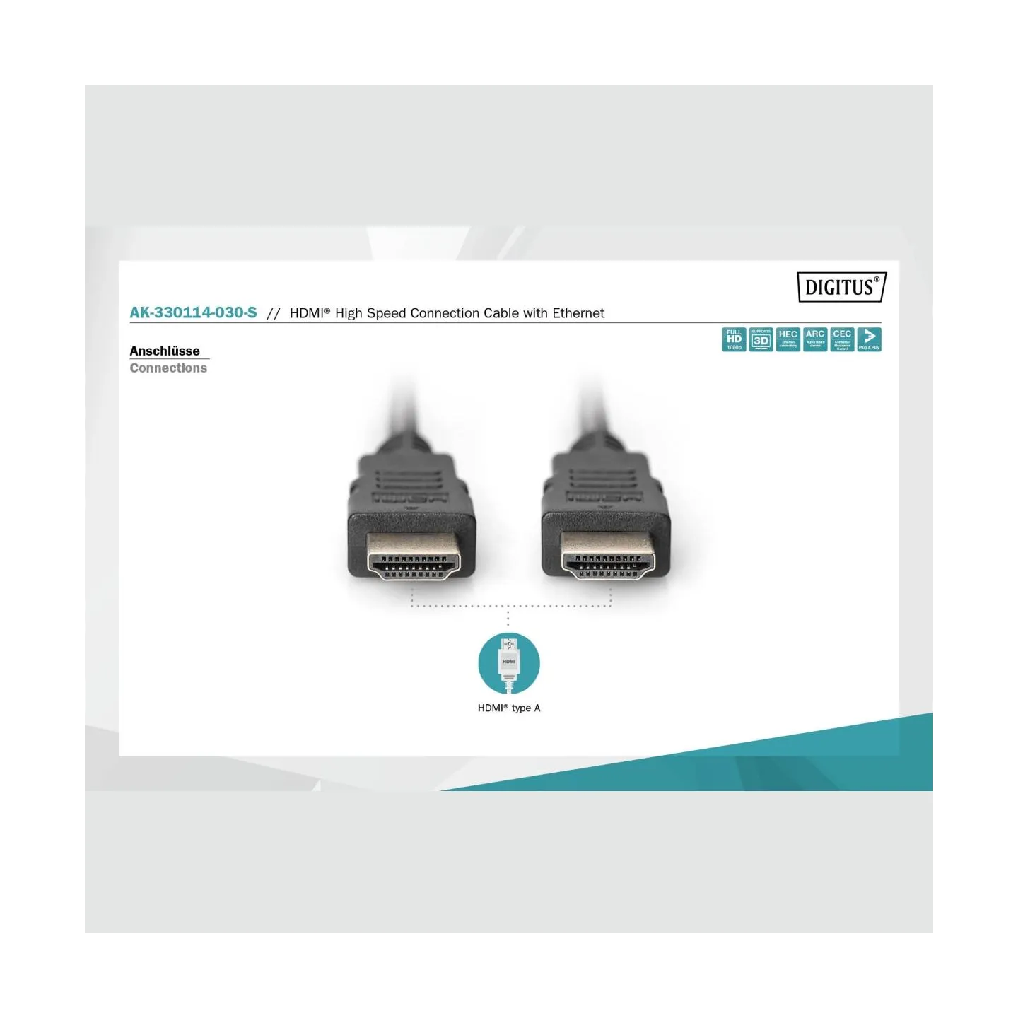 Digitus | High Speed HDMI Cable with Ethernet | AK-330114-030-S | HDMI male (type A) | HDMI male (type A) | HDMI to HDMI | 3 m