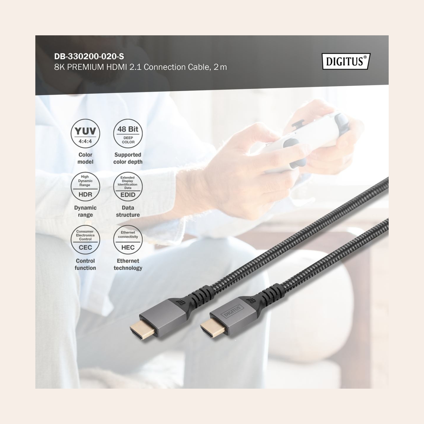 Digitus 8K HDMI Ultra High Speed Connection Cable | DB-330200-020-S | 2 m