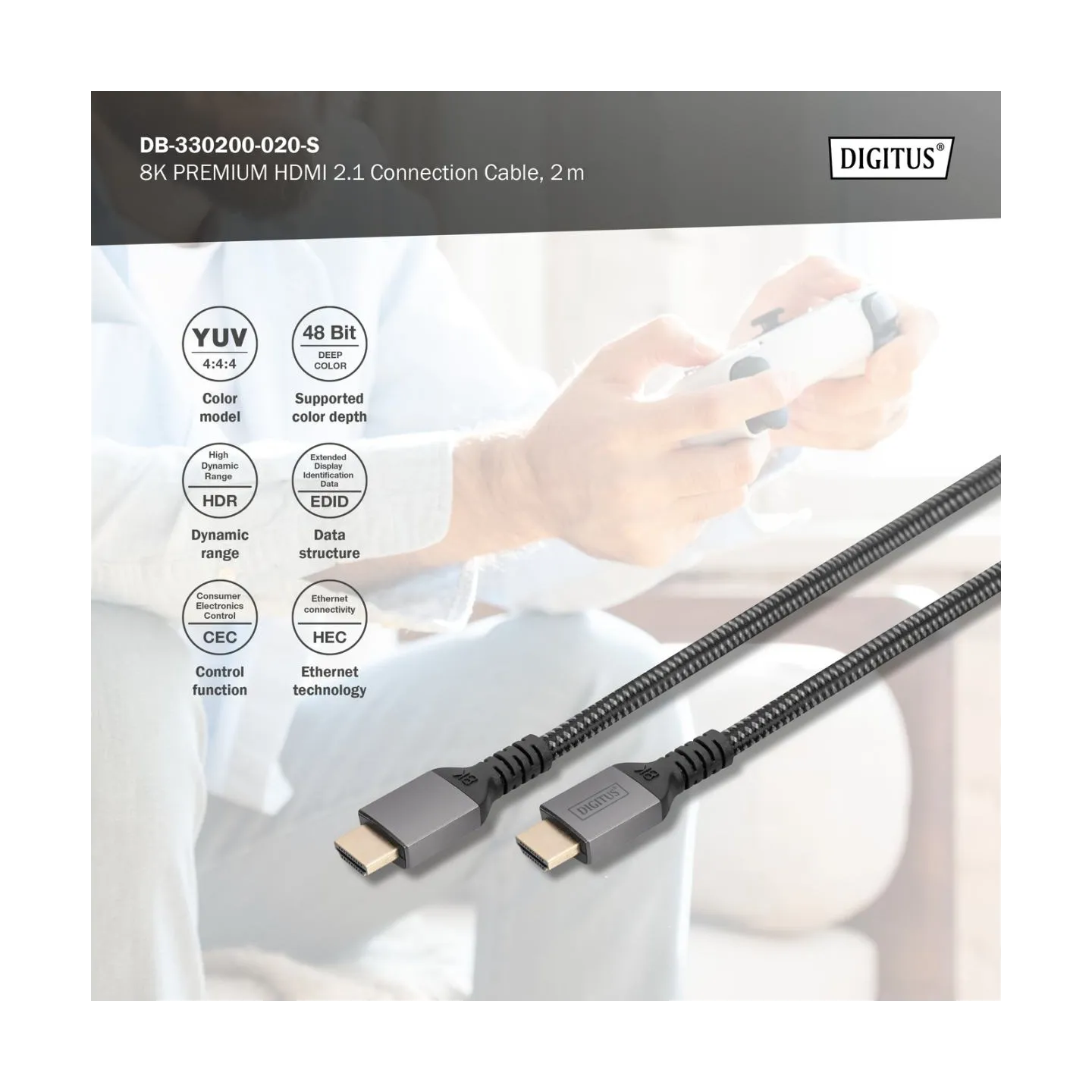 Digitus 8K HDMI Ultra High Speed Connection Cable | DB-330200-020-S | 2 m
