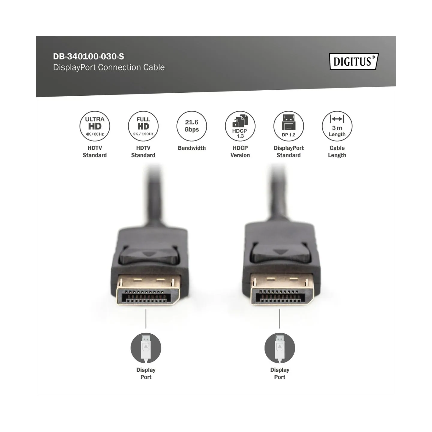Digitus DisplayPort Connection Cable | DB-340100-030-S | 3 m