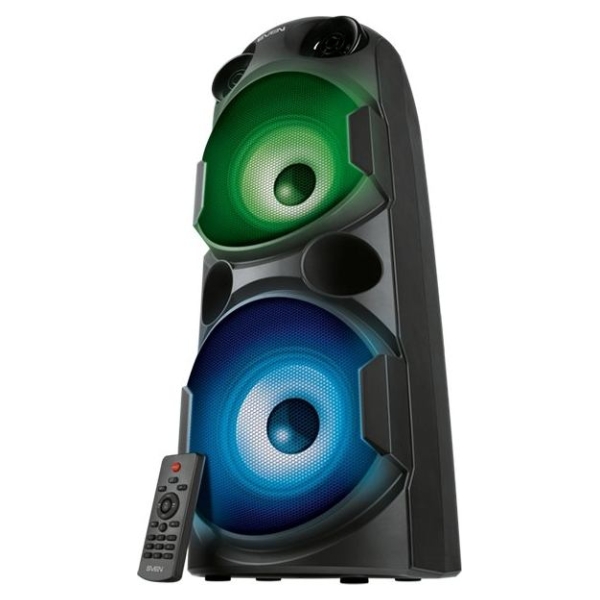 Sven PS-750 2x40W; LED display; TWS; FM radio; AUX; USB/SD-card support;Lighting; Microphone input (karaoke); Remote Control; Bu