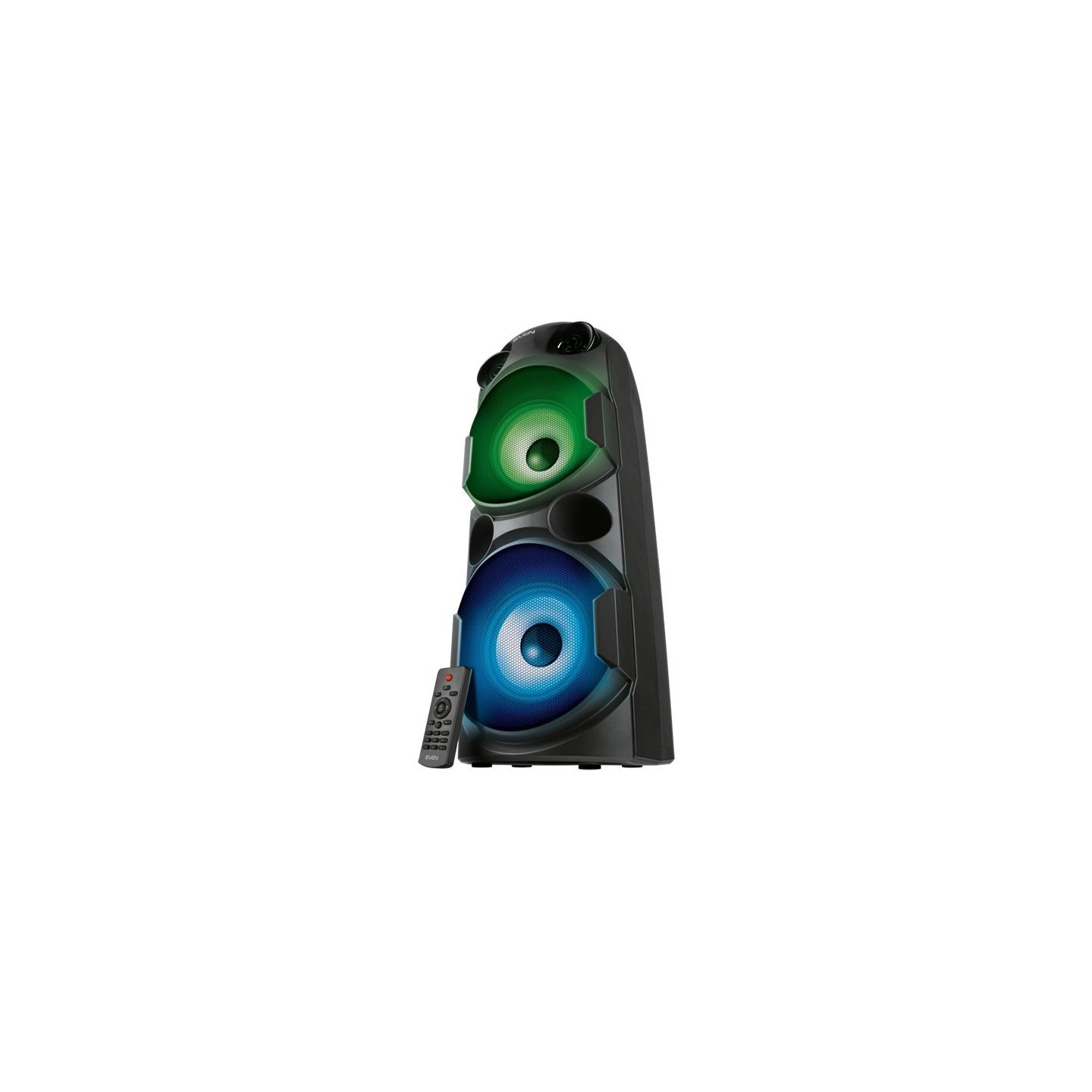 Sven PS-750 2x40W; LED display; TWS; FM radio; AUX; USB/SD-card support;Lighting; Microphone input (karaoke); Remote Control; Bu