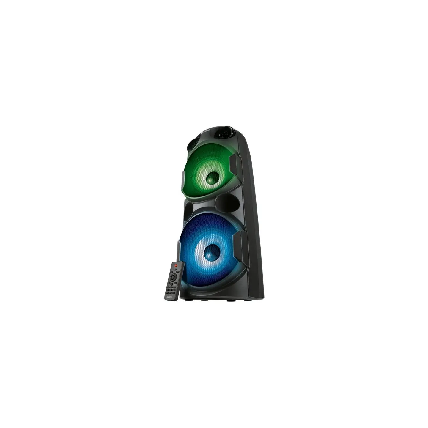 Sven PS-750 2x40W; LED display; TWS; FM radio; AUX; USB/SD-card support;Lighting; Microphone input (karaoke); Remote Control; Bu