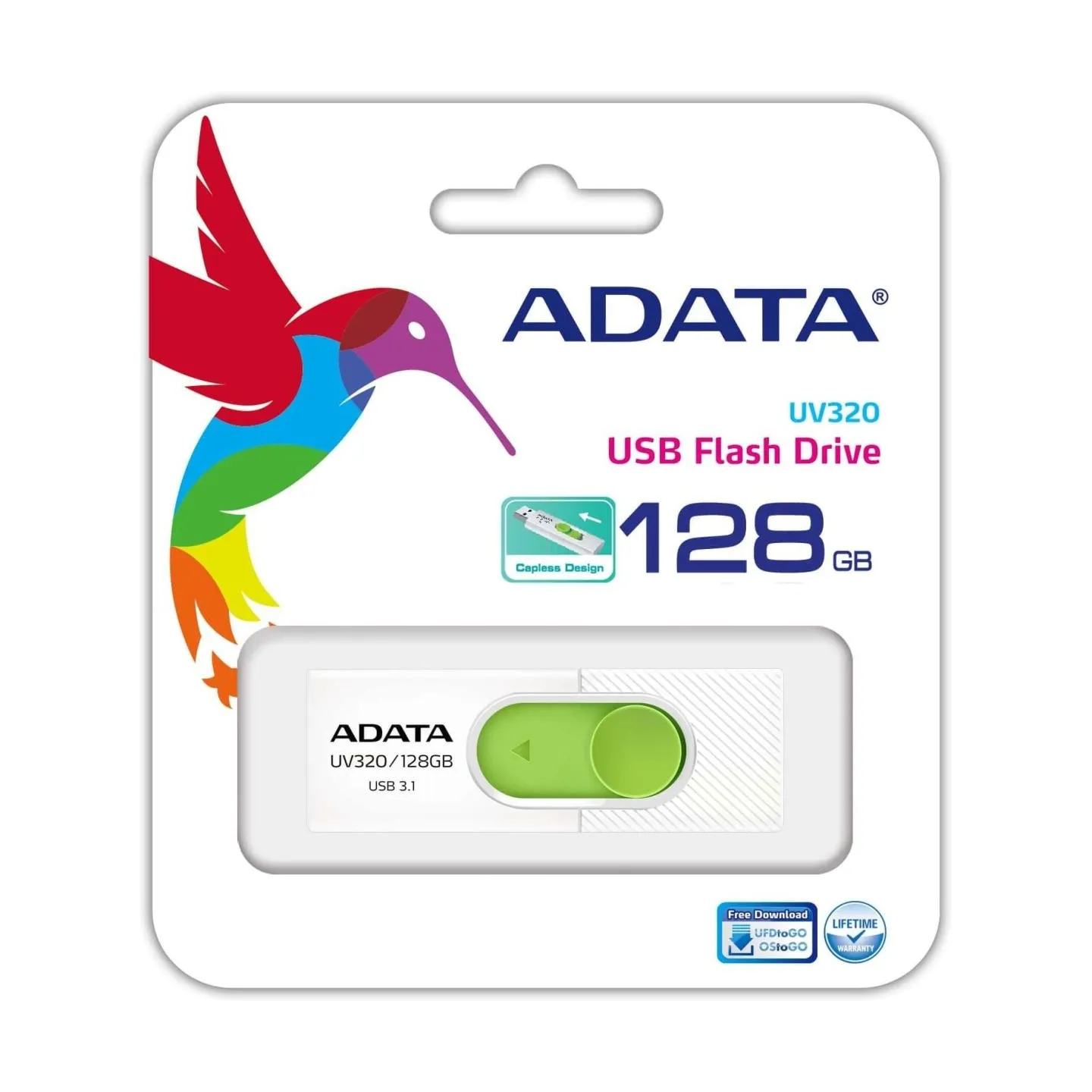 A-Data ADATA | USB Flash Drive | UV320 | 128 GB | USB 3.2 Gen1 | White/Green