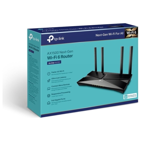 Tp-Link AX1500 Wi-Fi 6 Router | Archer AX10 | 802.11ax | 1201+300 Mbit/s | 10/100/1000 Mbit/s | Ethernet LAN (RJ-45) ports 4 | M