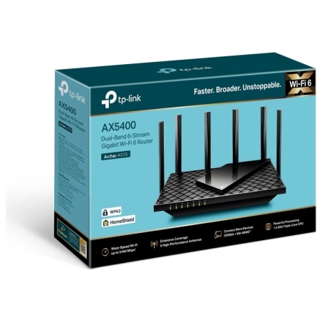 Tp-Link Archer AX73 | 802.11ax | 4804+574 Mbit/s | 10/100/1000 Mbit/s | Ethernet LAN (RJ-45) ports 4 | Mesh Support No | MU-MiMO