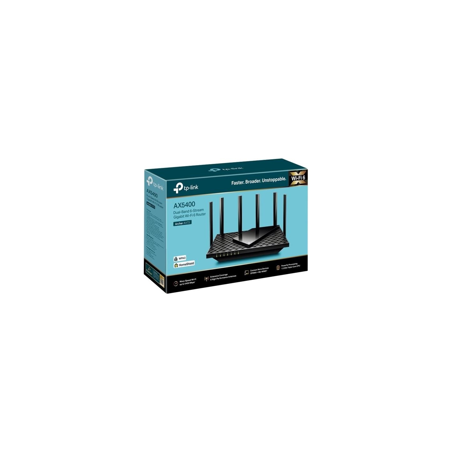 Tp-Link Archer AX73 | 802.11ax | 4804+574 Mbit/s | 10/100/1000 Mbit/s | Ethernet LAN (RJ-45) ports 4 | Mesh Support No | MU-MiMO