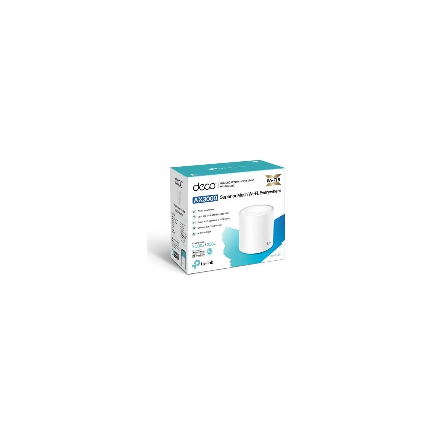 Tp-Link AX3000 Whole Home Mesh WiFi 6 Unit | Deco X50 (1-pack) | 802.11ax | 574+2402 Mbit/s | Ethernet LAN (RJ-45) ports 3 | Mes