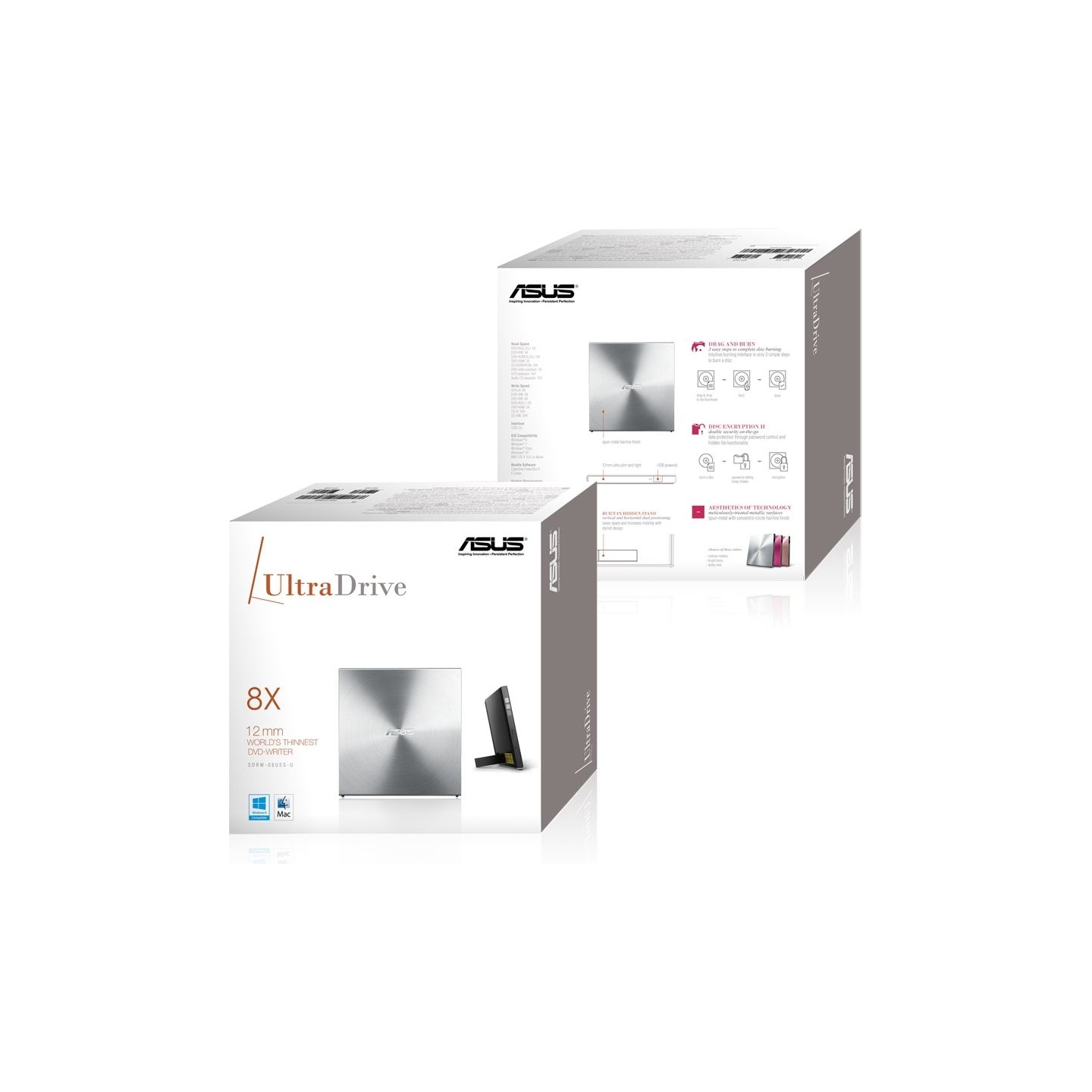 Asus | SDRW-08U5S-U | Interface USB 2.0 | DVD±RW | CD read speed 24 x | CD write speed 24 x | Metallic | Notebook