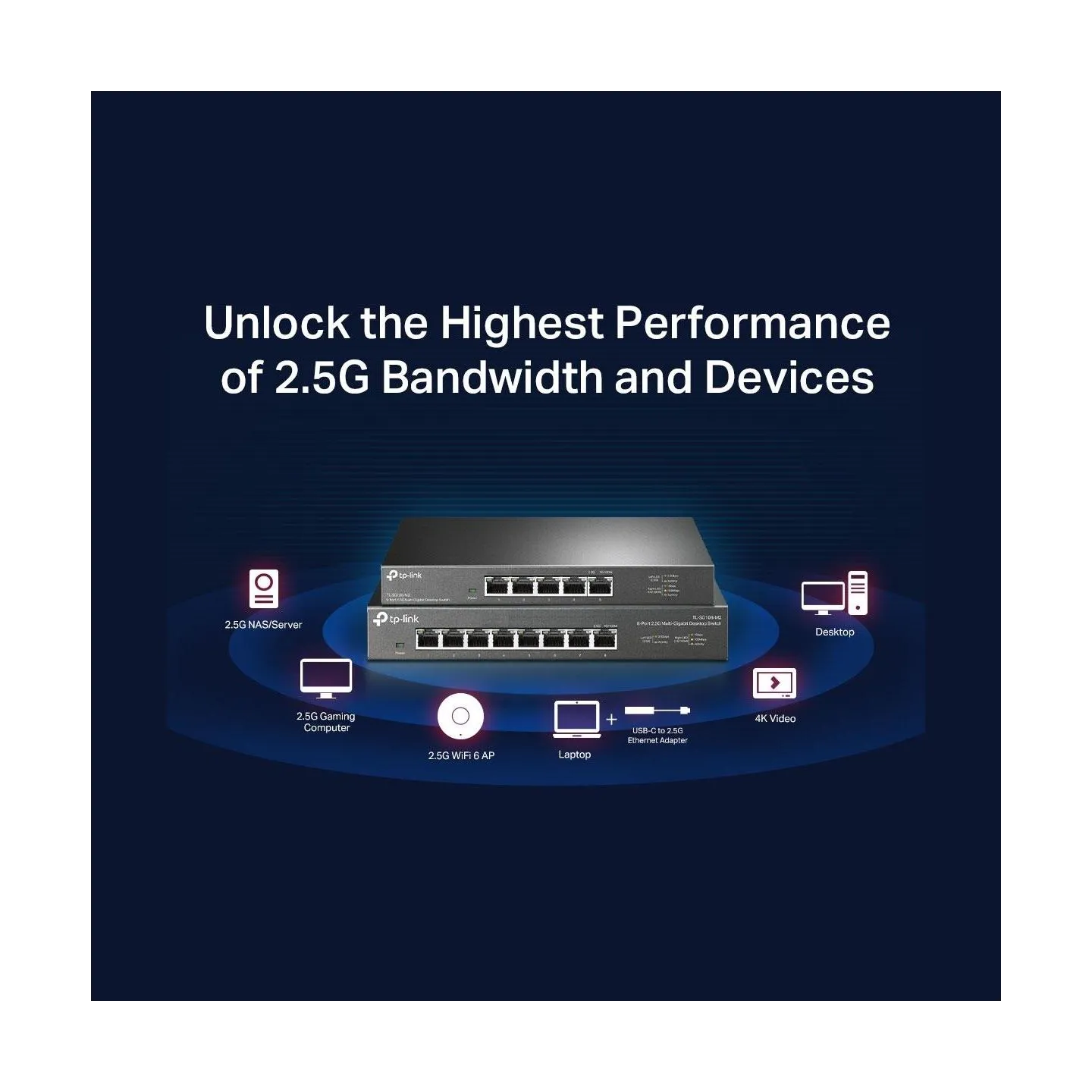 Tp-Link | 8-Port 2.5G Desktop Switch | TL-SG108-M2 | Unmanaged | Desktop | Power supply type External