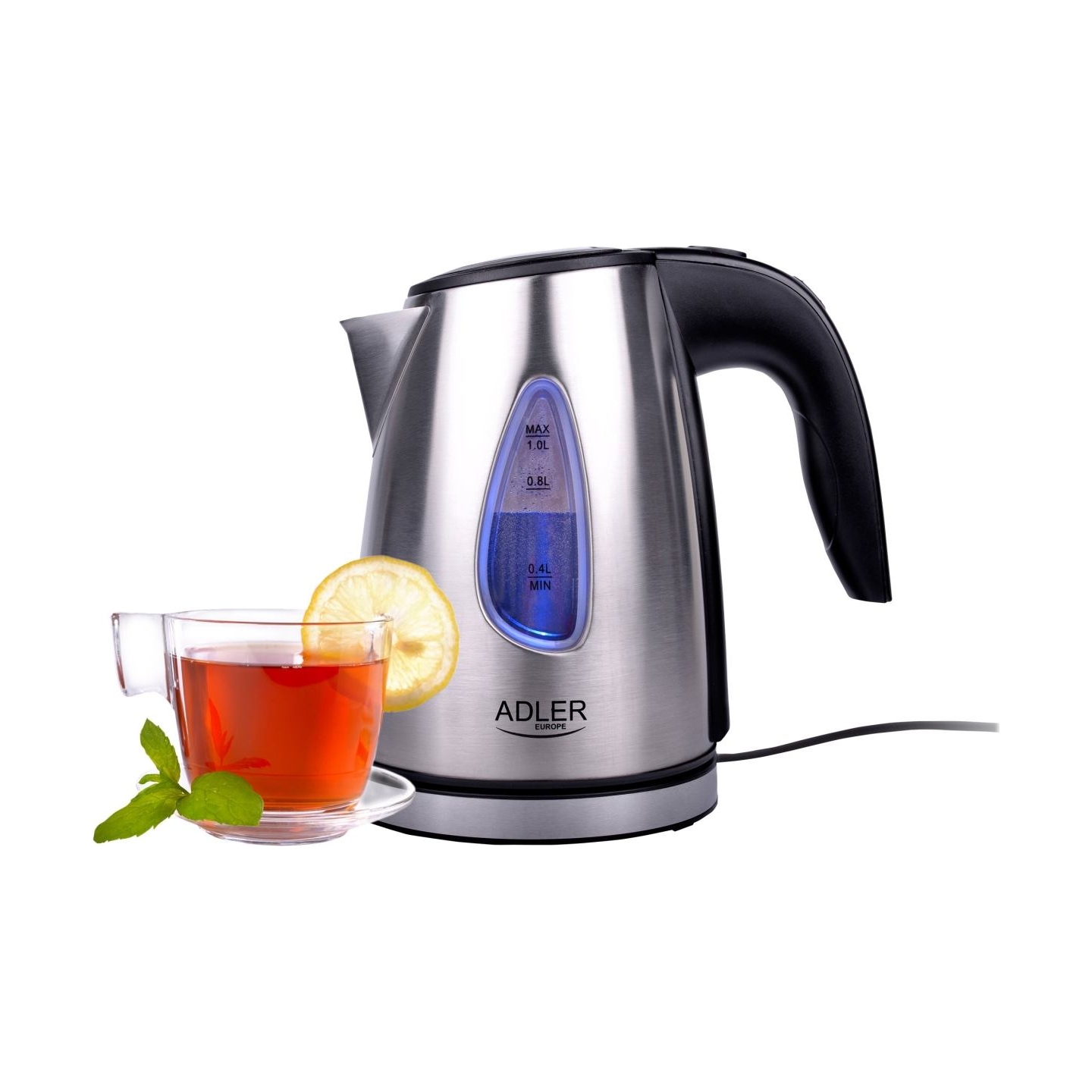 Adler | Kettle | AD 1203 | Standard | 1630 W | 1 L | Stainless steel | 360° rotational base