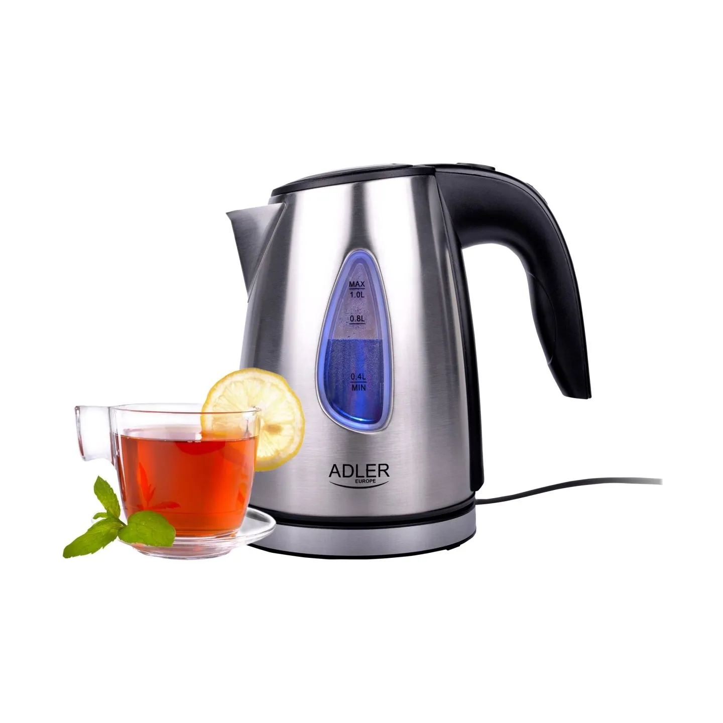 Adler | Kettle | AD 1203 | Standard | 1630 W | 1 L | Stainless steel | 360° rotational base