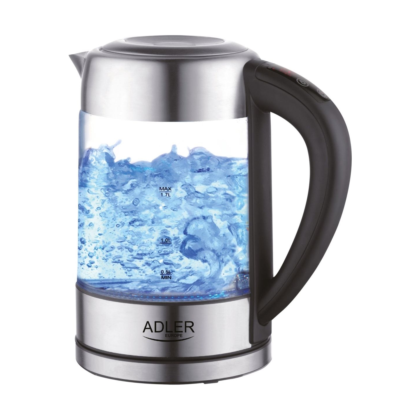 Adler | Kettle | AD 1247 | With electronic control | 1850 W | 1.7 L | Stainless steel/Glass | 360° rotational base | Stainless s