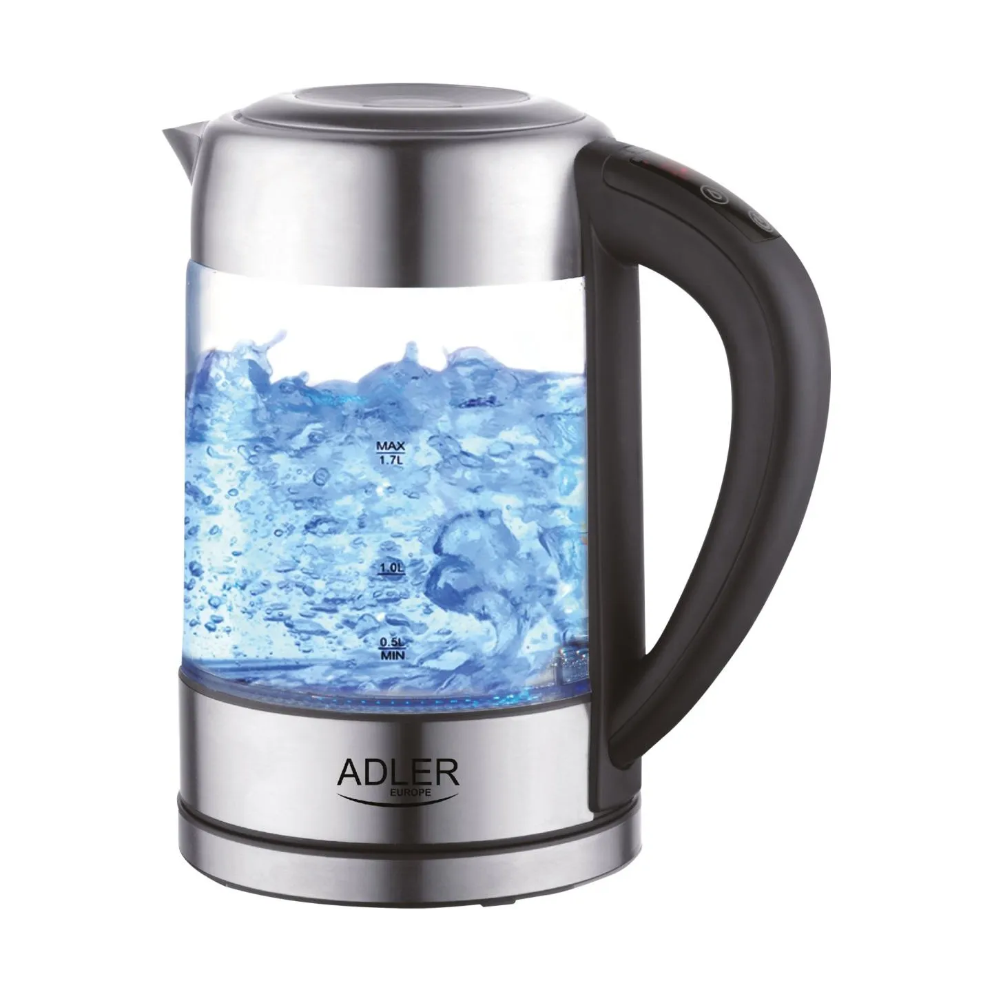 Adler | Kettle | AD 1247 | With electronic control | 1850 W | 1.7 L | Stainless steel/Glass | 360° rotational base | Stainless s