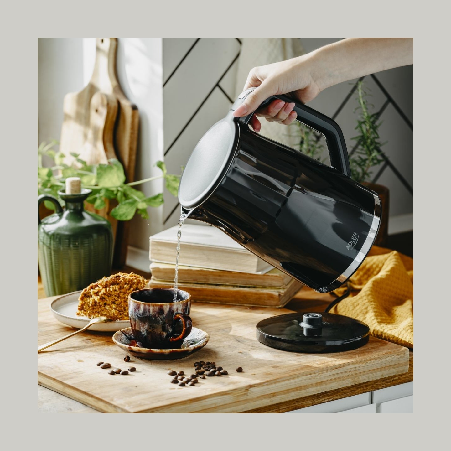 Adler Kettle with LED display | AD 1350 | Electric | 2200 W | 1.7 L | Stainless Steel | 360° rotational base | Black