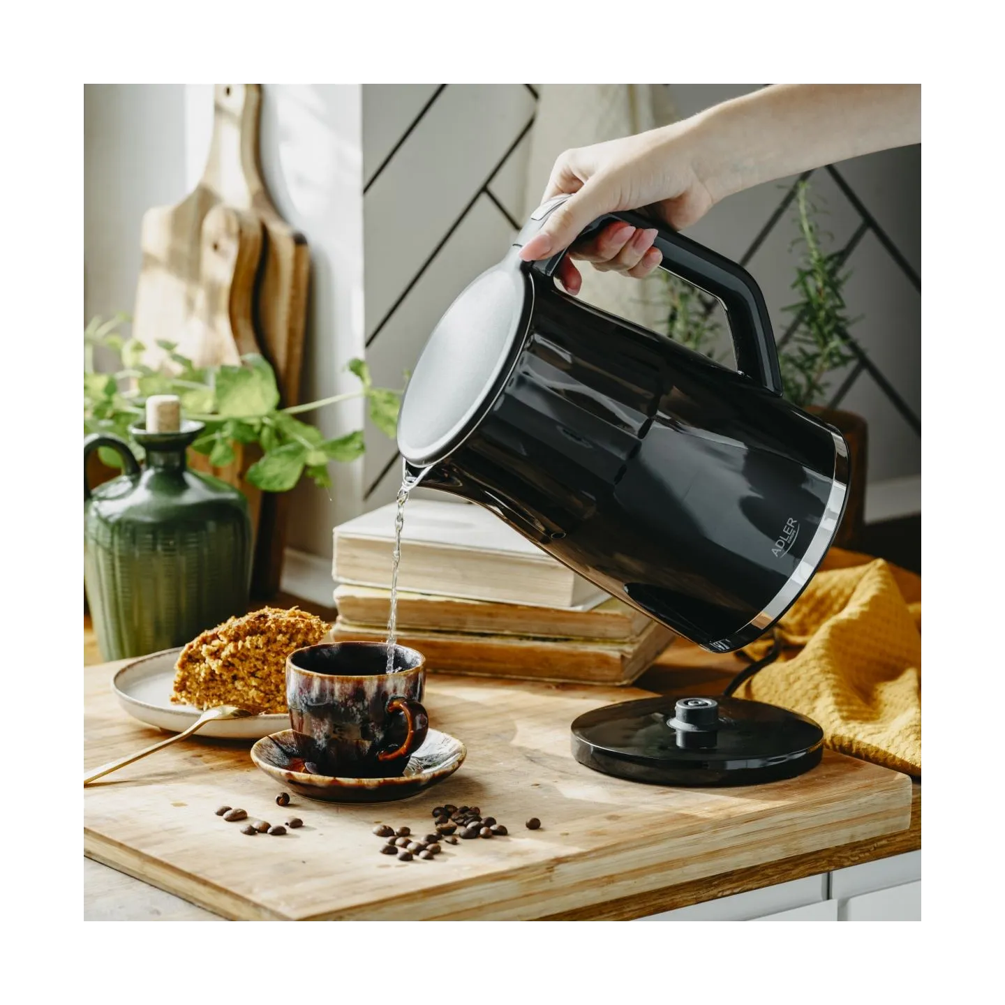 Adler Kettle with LED display | AD 1350 | Electric | 2200 W | 1.7 L | Stainless Steel | 360° rotational base | Black