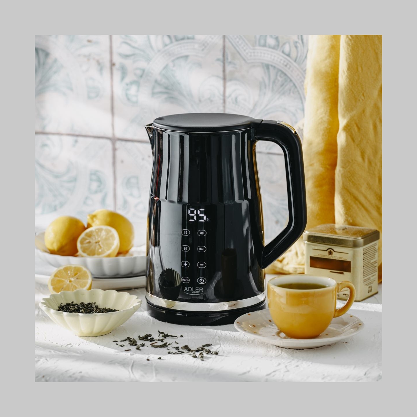 Adler Kettle with LED display | AD 1350 | Electric | 2200 W | 1.7 L | Stainless Steel | 360° rotational base | Black