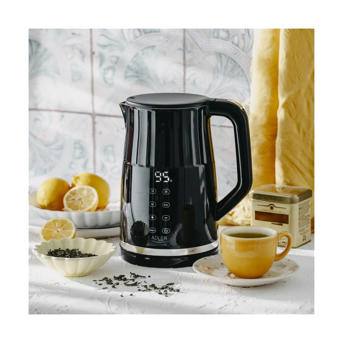 Adler Kettle with LED display | AD 1350 | Electric | 2200 W | 1.7 L | Stainless Steel | 360° rotational base | Black