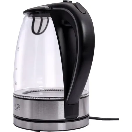 Adler | Kettle | AD 1225 | Standard | 2000 W | 1.7 L | Glass | 360° rotational base | Transparent/Stainless steel