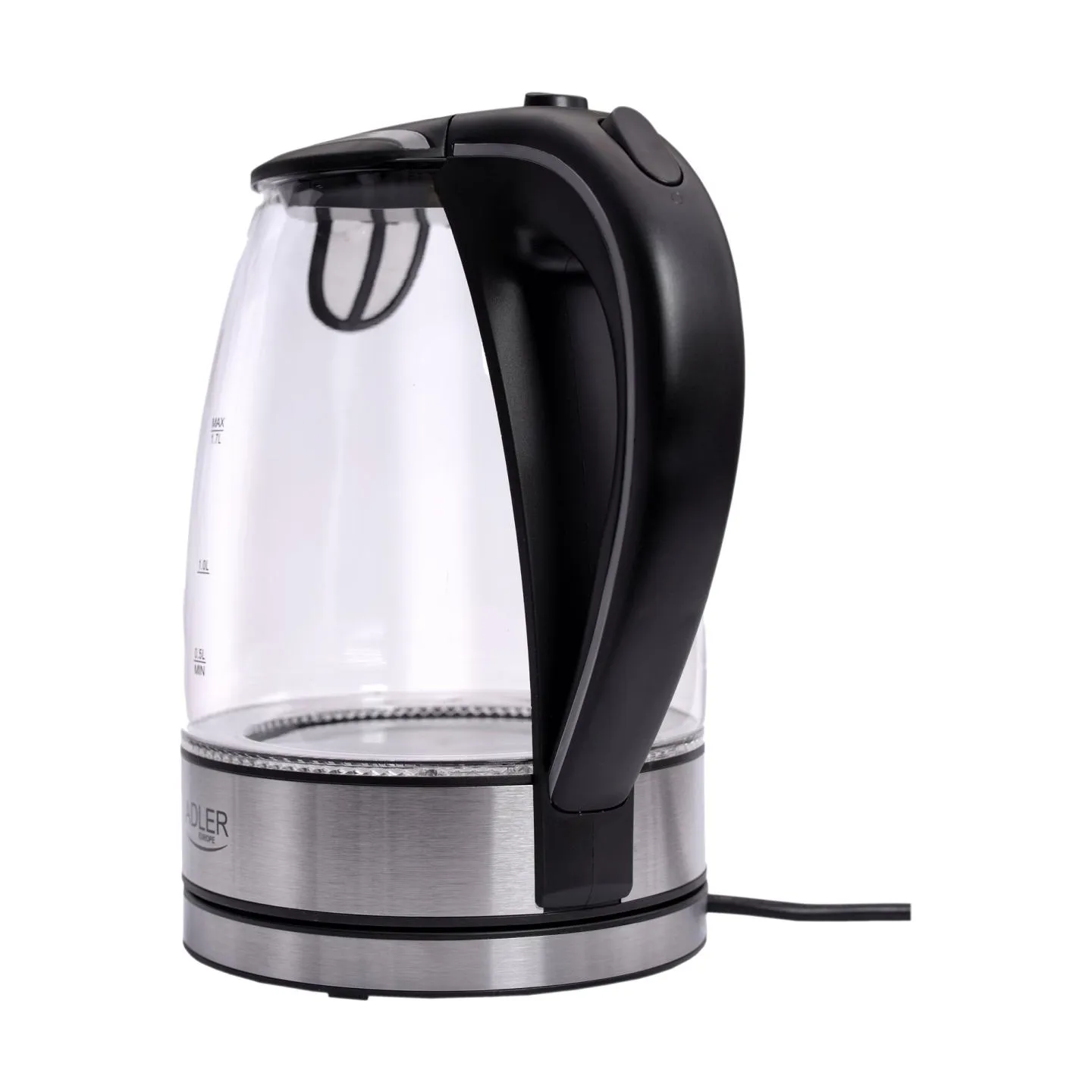 Adler | Kettle | AD 1225 | Standard | 2000 W | 1.7 L | Glass | 360° rotational base | Transparent/Stainless steel